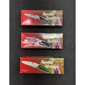 3pc Frost Apache Folding Knife Lot – Raider, Longhorn, Warrior – New in Box